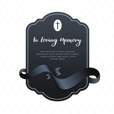 Banner for funeral mourning with in loving memory text on black banner and black ribbon around banner vector designのイラスト素材