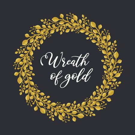 circle wreath with gold leaf on black background vector designのイラスト素材