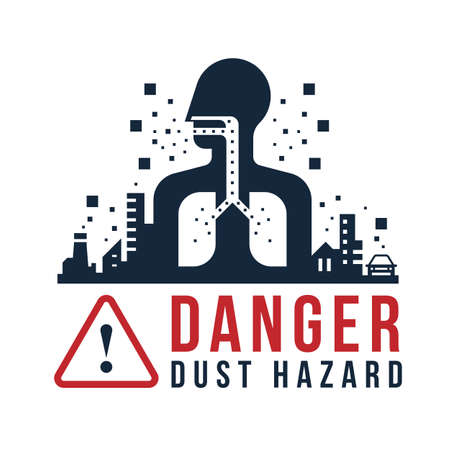 Danger dust hazard concept - human breathe dust into the lungs in cities with dust pollution sign vector designのイラスト素材