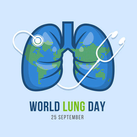 world lung day banner - stethoscope around lung with dot map world texture background vector designのイラスト素材