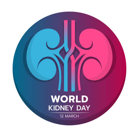 world kidney day banner with blue and pink kidney sign in circle background vector designのイラスト素材