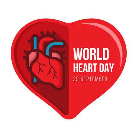 world heart day with human heart in half red heart sign vector designのイラスト素材