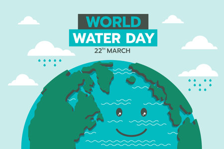 world water day banner cute globle with water smile and raining vector designのイラスト素材