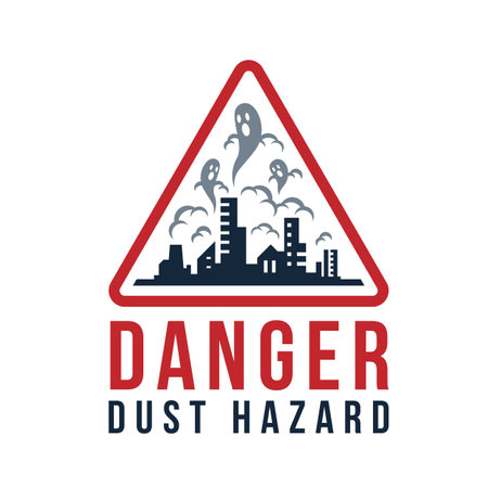 Danger dust hazard concept Dust devil on cities with dust pollution in red triangular frame vector designのイラスト素材