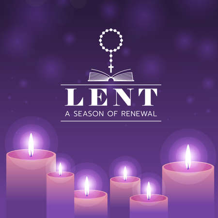 lent, a season of renewal word and Christian Cross, bible sign on candles light and purple bokeh texture background vector designのイラスト素材