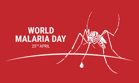 world malaria day with white Mosquitoes drinking drop blood sign on red background vector designのイラスト素材
