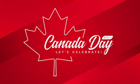 canada day, let's celebrate text and white line maple leaf sign on red background vector designのイラスト素材
