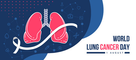 world lung cancer day - white ribbon on abstract modern line human lung sign and icon medical are connect link on blue white background vector designのイラスト素材