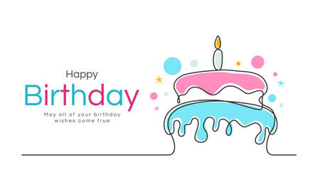 Happy birthday, may all of your birthday wishes come true - Abstract line drawing pink and blue cake...