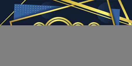 Happy new year 2022 gold text in gold frame with modern line and shape style on dark blue background vector designのイラスト素材