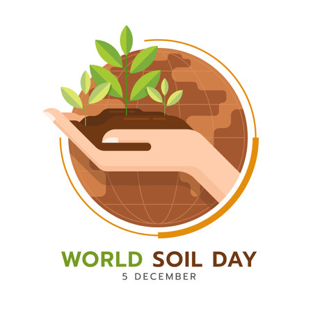 World soil day - hand hold soil with tree sapling in circle globe world vector designのイラスト素材