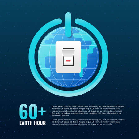 60 Earth hour - shutdown sign around circle global word and switch turn off on space background vector designのイラスト素材