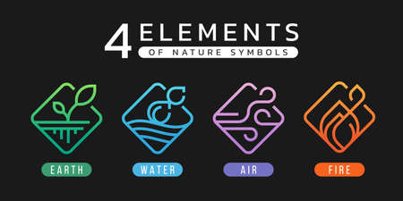 4 elements of nature symbols earth water air and fire with line diamond square icon sign modern...