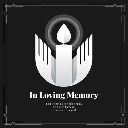 In loving memory letter and abstract modern white Praying Hands Holding light Candle sign on black background vector designのイラスト素材