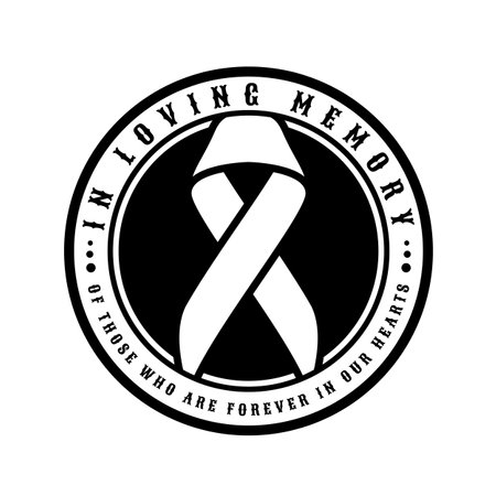 In loving memory of those who are forever in our hearts text around circle and ribbon sign in center banner vector designのイラスト素材