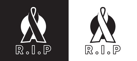 Rest in peace R.I.P text and line ribbon on circle sign black and white tone vector designのイラスト素材
