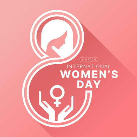 International women s day White head woman sign and hands hold female symbol mix to number eight sign on pink background vector designのイラスト素材