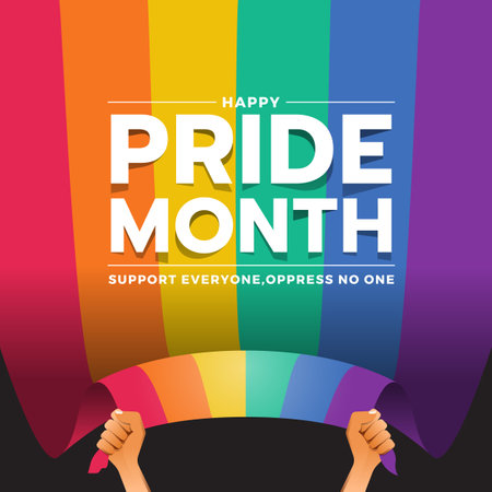 Happy Pride month - Two hands pulling down the rainbow pride flag for background vector designのイラスト素材