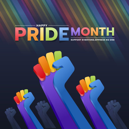 Happy pride month - Raised hands symbol with rainbow color 3d block for gender and- sexual- freedom on dark background vector designのイラスト素材