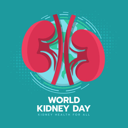 World kidney day - Two red pink kidney sign on circle globe world with line curve around on dot green texture background vector designのイラスト素材