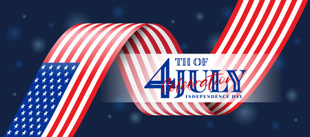 Celebration 4th of july USA independence day - Text on usa flag waving on dark blue light background vector designのイラスト素材