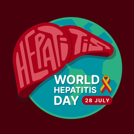 World Hepatitis Day - Hepatitis text in liver sign on circle globe world on brown background vector designのイラスト素材