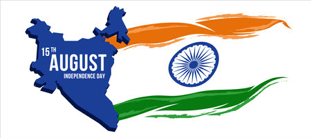 15 th, August - India Independence day with 3D india map and abstract india waving vector designのイラスト素材
