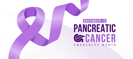 Pancreatic cancer awareness month - Text with Pancreatic sign and purple ribbon awareness vector designのイラスト素材