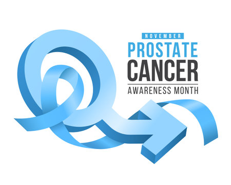 Prostate cancer awareness month - Blue ribbon awareness roll waving around 3D male symbol vector designのイラスト素材