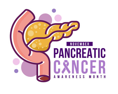 November, Pancreatic Cancer Awareness Month - text and big pancreatic symbol vector designのイラスト素材
