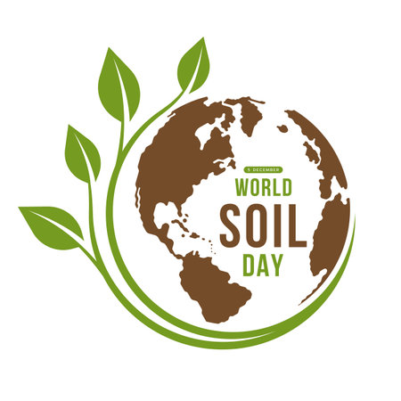 World soil day - Text in circle brown globe world with green leaf branch roll around vector designのイラスト素材