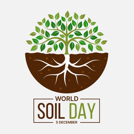 World soil day - Circle half tree with leave on circle half soil with root sign vector designのイラスト素材