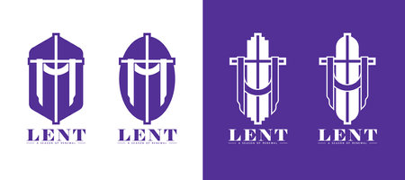 Collection of Lenten cross - Lent cross crucifix with cloth symbol white and purple tone vector designのイラスト素材