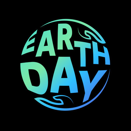 Earth day sign - green blue gradient earth day text with line hand hold to circle globe world shape vector designのイラスト素材