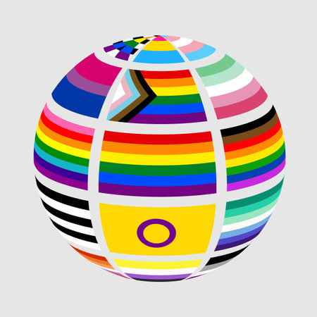 Circle Globe world symbol with set of LGBTQ pride flags vector designのイラスト素材