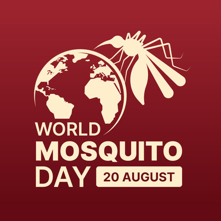 World mosquito day - Mosquito stand on circle world globe symbol on red brown background vector designのイラスト素材