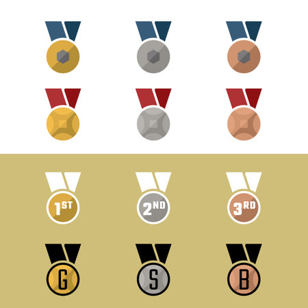 Gold Silver and Bronze medal collection set for sport world vector designのイラスト素材