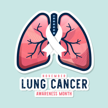 November, lung cancer awareness month - Text and white ribbons awareness cross pink lung with abstract line stripe texture sign sticker style on soft green background vector designのイラスト素材