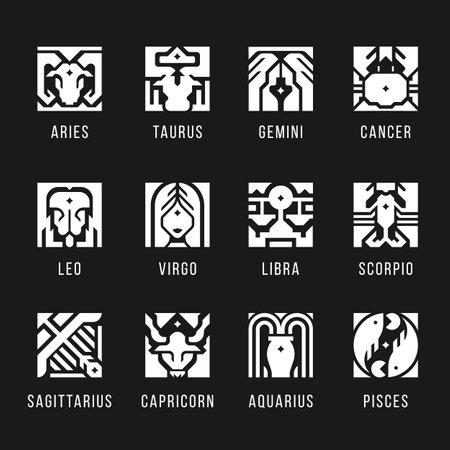 12 horoscope - White mono abstract square shape symbol on black background vector designのイラスト素材