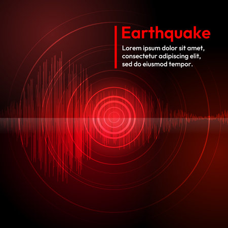 Earthquake seismic wave and circle ring wave on red dark light background vector graphic designのイラスト素材