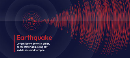 Earthquake seismic wave and circle ring to start wave on dark blue background vector graphic designのイラスト素材