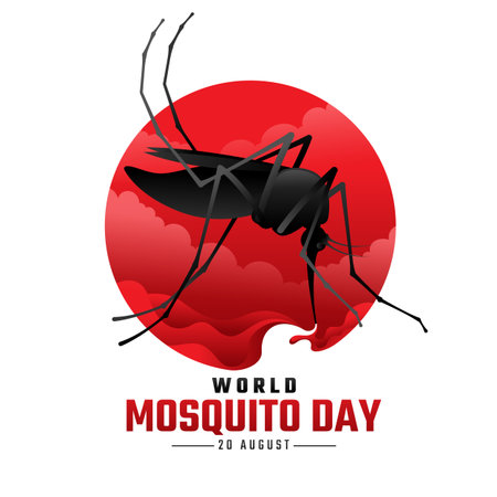 World mosquito day - Black mosquito drinking red circle blood steam texture background vector designのイラスト素材