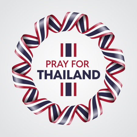 Pray fot thailand text in circle ribbon roll waving frame vector designのイラスト素材