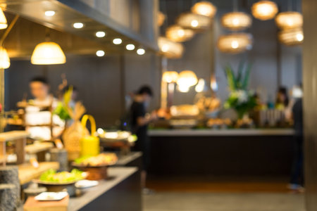 restaurant with abstract bokeh light image backgroundの写真素材