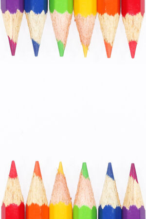 Color pencils on white background, as colorful borderの写真素材