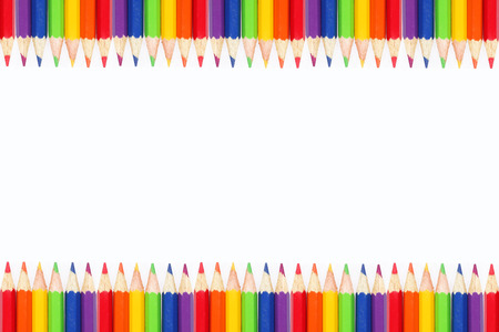 Color pencils on white background, as colorful borderの写真素材