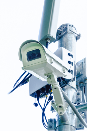 Security camera or CCTV on white background. CCTV cameras are installed to prevent theft and crime....