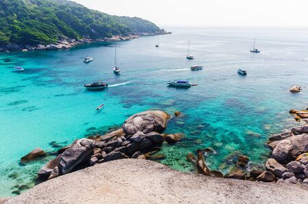 Beautiful tropical beach and blue sky background. Seascape or Landscape at similan island, andaman sea, pacific ocean. Similan Island,beautiful tropical island ,Thailand National parkの写真素材