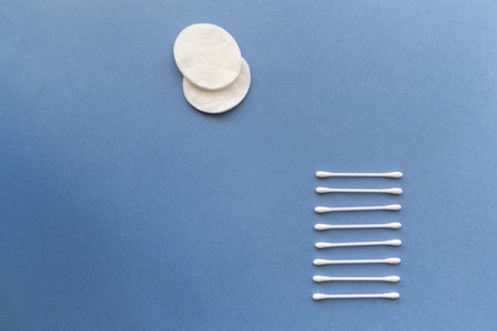 cotton swabs and sponge. Hygiene. Blue textureの写真素材