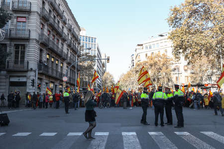 Barcelona, Catalonia, Spain, December 6, 2017: people on rally support for independence of Catalunyaのeditorial素材
